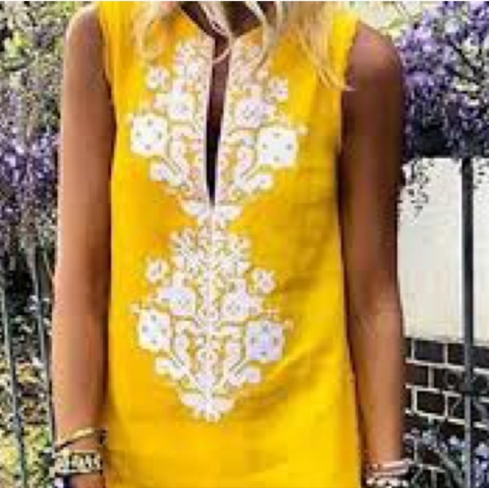 Soft Surroundings Canary Yellow Linen Maxi With White Embroidery - Picture 3 of 5